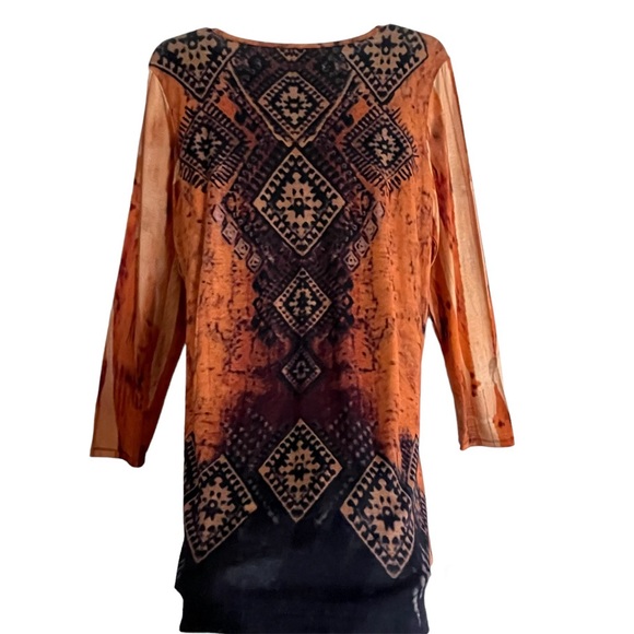 Burnt Pumpkin Boho Long Sleeve V-Neck Rhinestone Embellished Brand New Tunic NWT - Picture 7 of 16